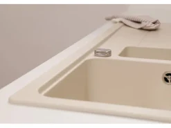Respekta Granitspülen<Einbauspüle Massivgranit Austin 100 cm x 50 cm mit Zusatzbecken Vanile