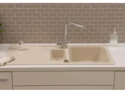 Respekta Granitspülen<Einbauspüle Massivgranit Austin 100 cm x 50 cm mit Zusatzbecken Vanile