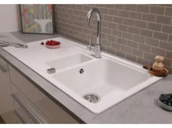 Online Respekta Einbauspüle Massivgranit Austin 100 cm x 50 cm mit Zusatzbecken Weiß