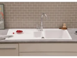 Online Respekta Einbauspüle Massivgranit Austin 100 cm x 50 cm mit Zusatzbecken Weiß