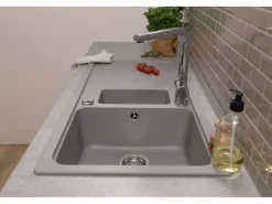 Respekta Einbauspüle Massivgranit Austin 100 cm x 50 cm mit Zusatzbecken Grau