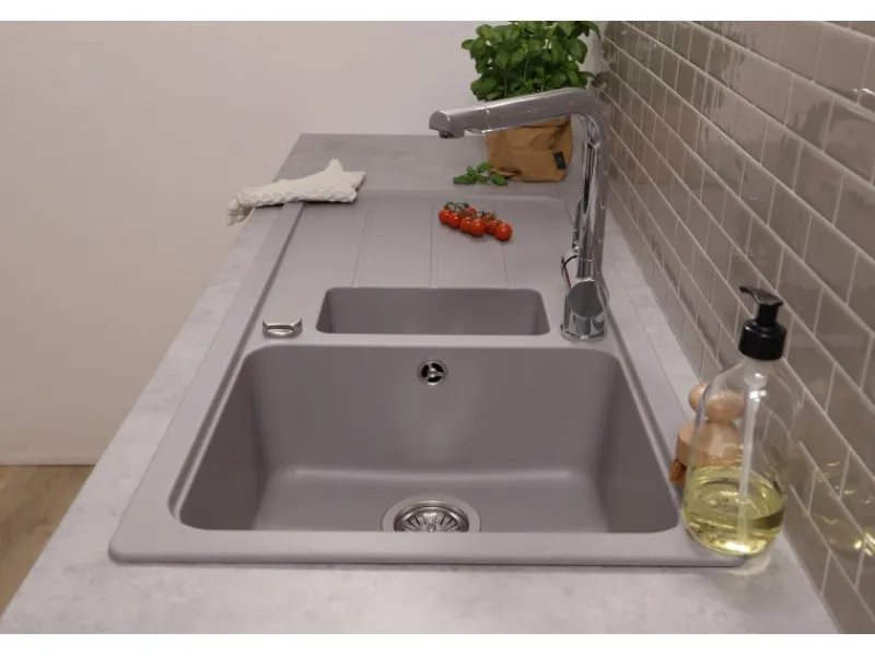 Respekta Einbauspüle Massivgranit Austin 100 cm x 50 cm mit Zusatzbecken Grau