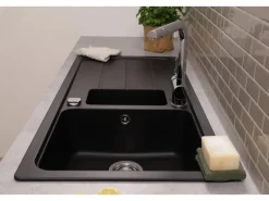 Respekta Einbauspüle Massivgranit Austin 100 cm x 50 cm mit Zusatzbecken Schwarz< Granitspülen