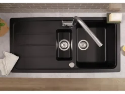 Respekta Einbauspüle Massivgranit Austin 100 cm x 50 cm mit Zusatzbecken Schwarz< Granitspülen