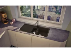Respekta Einbauspüle Massivgranit Austin 100 cm x 50 cm mit Zusatzbecken Schwarz< Granitspülen