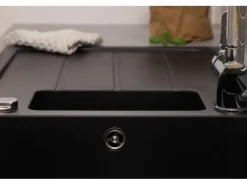 Respekta Einbauspüle Massivgranit Austin 100 cm x 50 cm mit Zusatzbecken Schwarz< Granitspülen