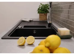 Respekta Einbauspüle Massivgranit Austin 100 cm x 50 cm mit Zusatzbecken Schwarz< Granitspülen
