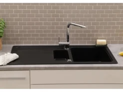 Respekta Einbauspüle Massivgranit Austin 100 cm x 50 cm mit Zusatzbecken Schwarz< Granitspülen