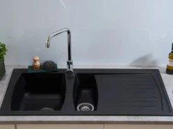 Respekta Granitspülen<Einbauspüle Mineralite Boston mit Restebecken 100 cm x 50 cm
