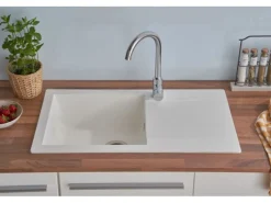 Respekta Einbauspüle Mineralite Denver 78 cm x 44 cm Weiß< Granitspülen|Einbauküchen