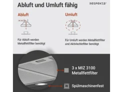 Respekta Wandhauben|Inselhauben<Inselhaube Cara mit Glasfront 65 cm x 89,5 cm x 60 cm Schwarz