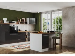 Sale Respekta Inselküche Gabriel 320 cm mit Muldenlüfter Grau Hochglanz