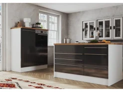 Sale Respekta Inselküche Gabriel 320 cm mit Muldenlüfter Grau Hochglanz