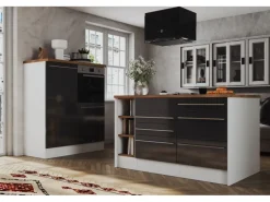 New Respekta Inselküche Gabriel 290 cm Grau Hochglanz