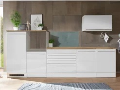 Respekta Einbauküchen|Kühlschränke<Küchenblock Gabriel LBBERP320HWWC ohne E-Geräte 320 cm Weiß Hochglanz