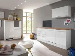 Respekta Einbauküchen|Kühlschränke<Küchenblock Gabriel LBBERP320HWWC ohne E-Geräte 320 cm Weiß Hochglanz