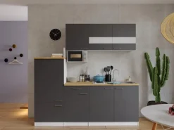 Respekta Küchenblock KB210WGMIBO 210 cm Grau< Kühlschränke|Winkelküchen