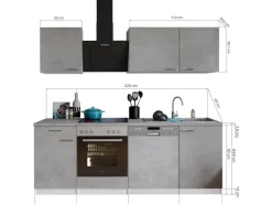 Respekta Küchenblock Malia mit E-Geräten 220 cm Beton Fronten< Winkelküchen|Einbauküchen