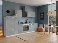 Respekta Kochfelder|Kühlschränke<Küchenblock Malia mit E-Geräten 310 cm Beton Fronten
