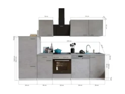 Clearance Respekta Küchenblock Malia mit E-Geräten 280 cm Beton Fronten