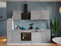Respekta Winkelküchen<Küchenblock Malia mit E-Geräten 250 cm Beton Fronten