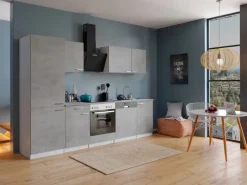 Hot Respekta Küchenblock Malia 280 cm Beton Fronten inkl. Kühl-/ Gefrierkombination