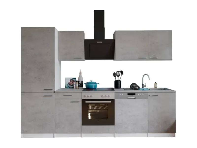 Hot Respekta Küchenblock Malia 280 cm Beton Fronten inkl. Kühl-/ Gefrierkombination