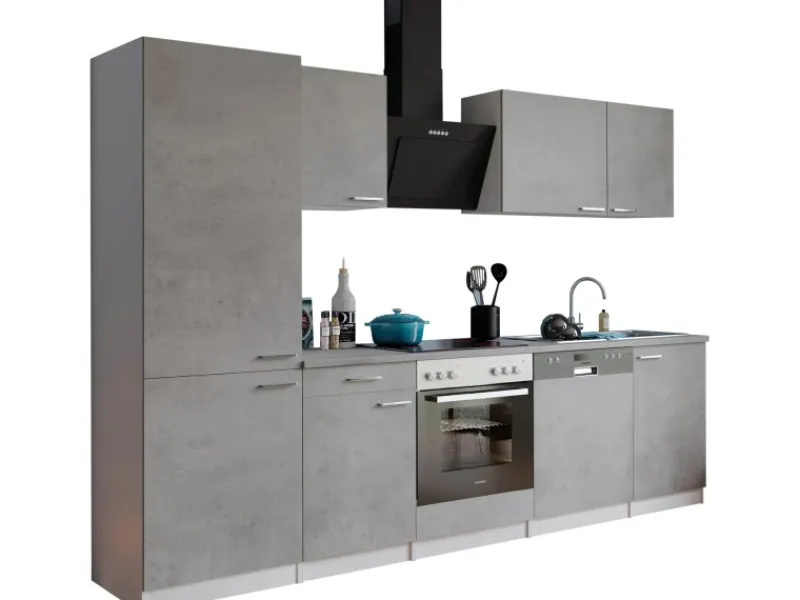 Hot Respekta Küchenblock Malia 280 cm Beton Fronten inkl. Kühl-/ Gefrierkombination