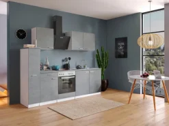 Respekta Kochfelder|Einbauküchen<Küchenblock Malia mit E-Geräten 240 cm Beton Fronten
