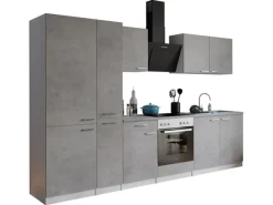 Respekta Kochfelder|Kühlschränke<Küchenblock Malia 300 cm Beton Fronten inkl. Kühl-/ Gefrierkombination