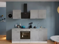 Respekta Kochfelder<Küchenblock Malia mit E-Geräten 210 cm Beton Fronten