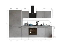 Respekta Küchenblock Malia 310 cm Beton Fronten inkl. Kühl-/ Gefrierkombination< Herde|Kühlschränke