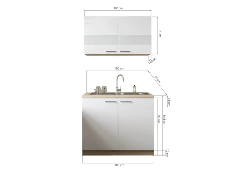 Respekta Küchenmöbel-Set 2 Merle 100 cm Grau