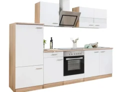 Sale Respekta Küchenzeile 270 cm mit Glaskeramikkochfeld Weiß - Eiche Sägerau