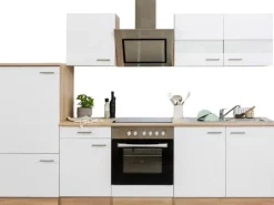 Sale Respekta Küchenzeile 270 cm mit Glaskeramikkochfeld Weiß - Eiche Sägerau