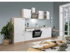 Sale Respekta Küchenzeile 270 cm mit Glaskeramikkochfeld Weiß - Eiche Sägerau