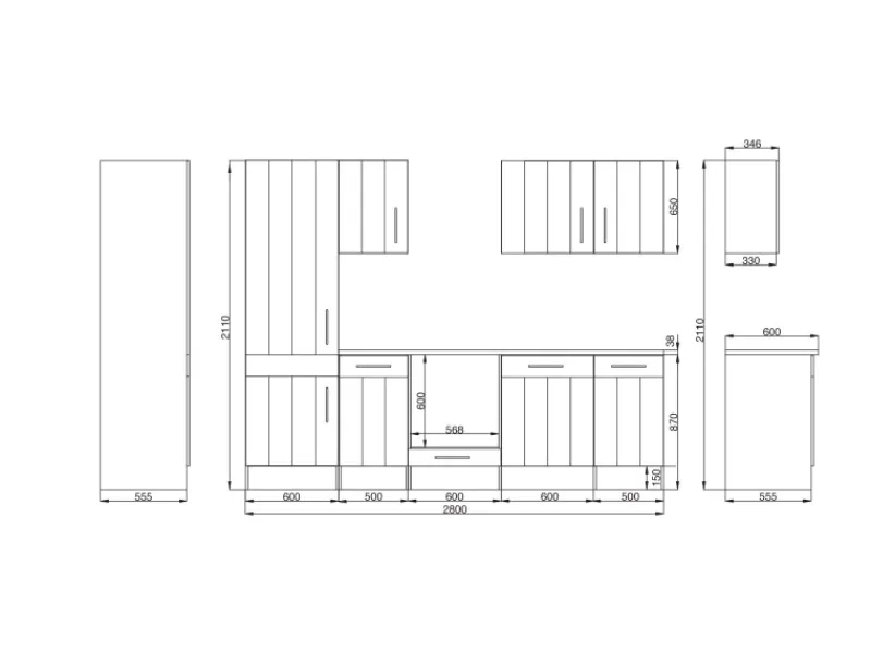 Respekta Premium Landhausküchen|Kühlschränke<Respekta Küchenzeile Antons 280 cm Lärche Weiß Matt (DAH CH22078IXB)