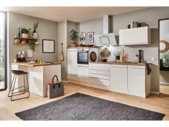 Respekta Küchenzeile Gabriel 320 cm mit Kücheninsel Weiß Hochglanz< Kücheninseln|Inselhauben
