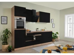 Respekta Premium Kochfelder|Kühlschränke<Respekta Küchenzeile GLRP270HESS Grifflos  270 cm -Sonoma Eiche