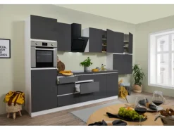 Respekta Premium Respekta Küchenzeile GLRP370HWG Grifflos 370 cm -Weiß< Kochfelder|Kühlschränke
