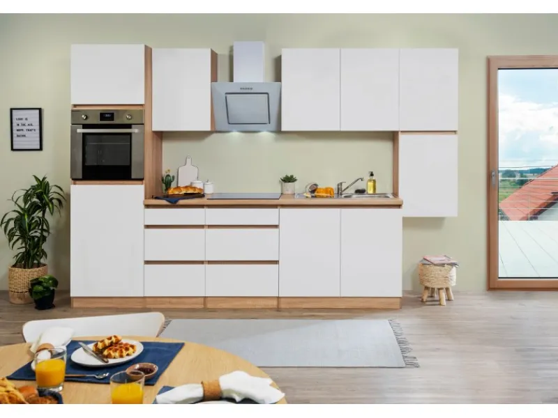 Best Respekta Premium Respekta Küchenzeile GLRP320HESWM Grifflos 320 cm -Sonoma Eiche Weiß Matt