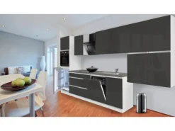 Outlet Respekta Premium Respekta Küchenzeile GLRP380HWG Grifflos 380 cm -Weiß Grau Hochglanz