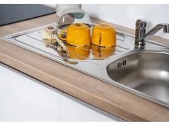 Clearance Respekta Premium Respekta Küchenzeile GLRP380HESW Grifflos 380 cm Weiß Hochglanz-Sonoma Eiche Hochglanz Weiß