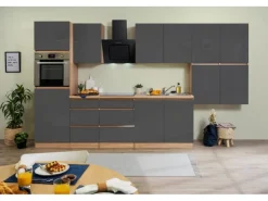 Clearance Respekta Premium Respekta Küchenzeile GLRP370HESG Grifflos 370 cm -Sonoma Eiche Grau Hochglanz