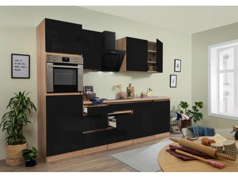 Respekta Premium Respekta Küchenzeile GLRP280HESS Grifflos 280 cm -Sonoma Eiche< Kühlschränke|Winkelküchen