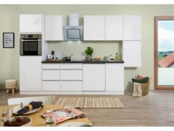 Clearance Respekta Premium Respekta Küchenzeile GLRP330HWW Grifflos 330 cm Weiß Hochglanz Hochglanz Weiß