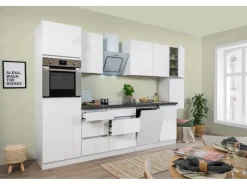 Clearance Respekta Premium Respekta Küchenzeile GLRP330HWW Grifflos 330 cm Weiß Hochglanz Hochglanz Weiß
