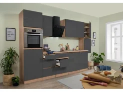 Respekta Premium Respekta Küchenzeile GLRP330HESG Grifflos 330 cm -Sonoma Eiche< Kochfelder|Kühlschränke
