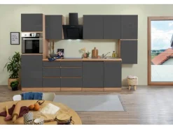 Respekta Premium Respekta Küchenzeile GLRP330HESG Grifflos 330 cm -Sonoma Eiche< Kochfelder|Kühlschränke