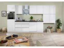 Clearance Respekta Premium Respekta Küchenzeile GLRP380HWW Grifflos 380 cm Weiß Hochglanz Hochglanz Weiß